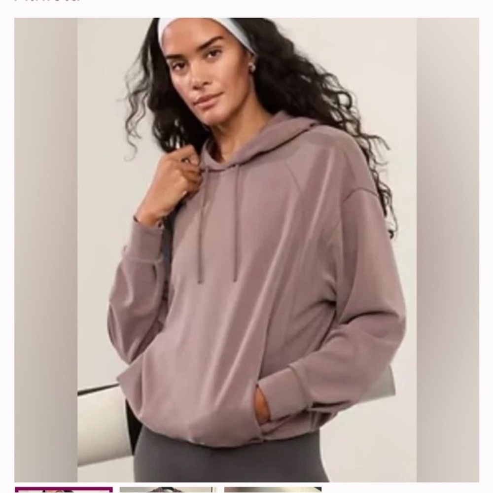Athleta Seasoft Bubble Hem Hoodie In Smoky Rose Size L Mauve EUC Sweatshirt